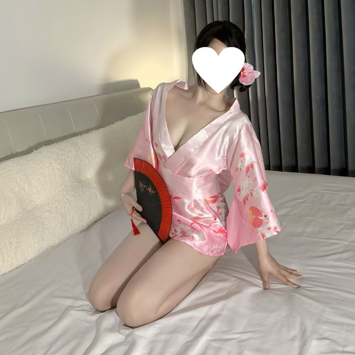 Japanese Kimono Cosplay Lingerie Set with Pink Robe and Body Stocking, Polyester, One Size - Image 4