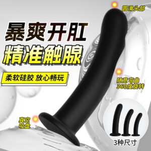 Silicone Anal Plug for Long-Term Wear, Black Curved-Head Beginner Anal Toy, Small Size