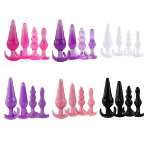 Beginner Anal Bead Plug Set, 7-Piece Soft TPE, Purple-Pink