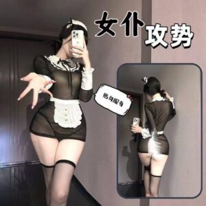 Purely Sexy See-Through Mesh Maid Lingerie Dress with Open-Crotch Stockings, One Size