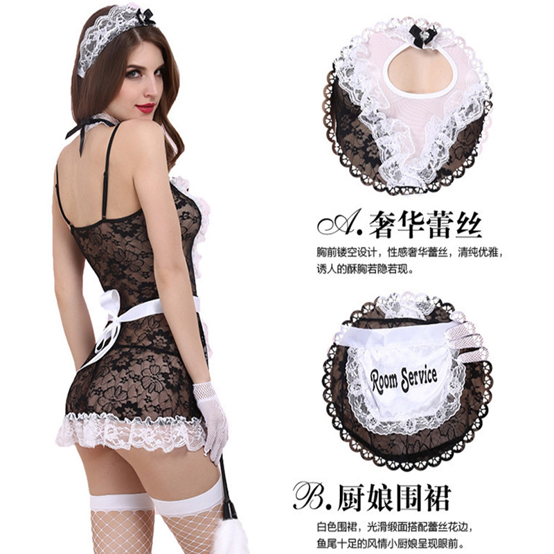 Maid Roleplay Costume Set with Headpiece, Collar, Dress and Thong - Image 4
