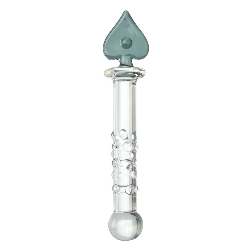 Glass Anal Plug with Poker Card Crystal Design, Bumps and Threads Texture, Transparent - Image 5