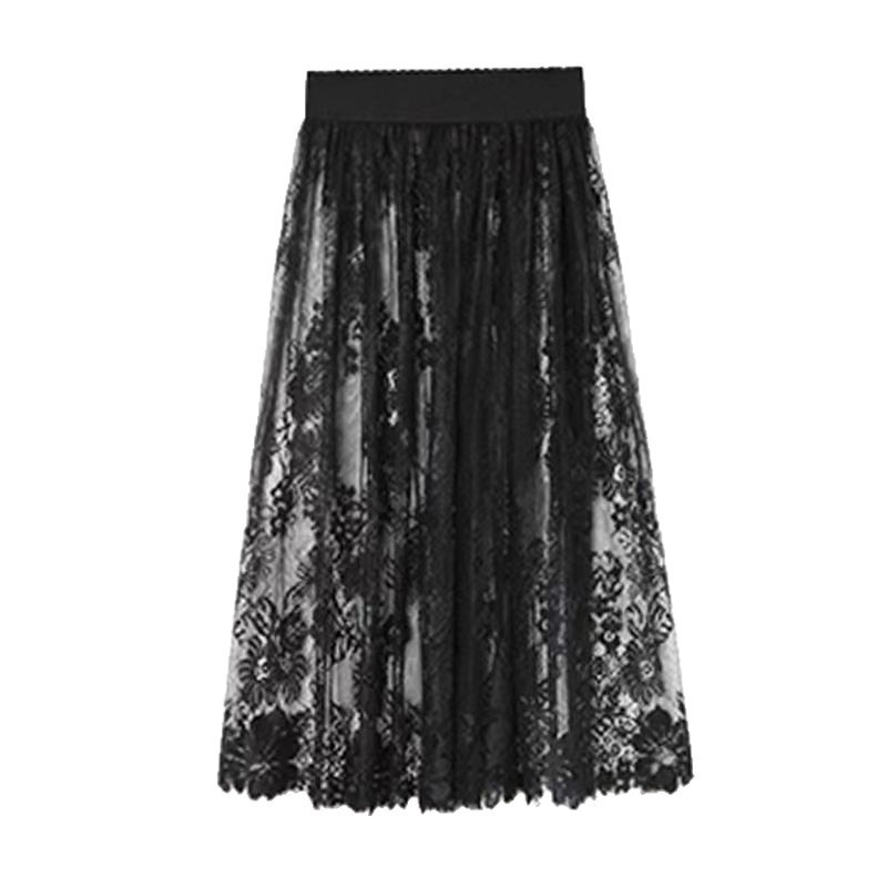 White Lace Cheongsam Set with Petticoat, Mesh Half-Skirt and Black Underdress - Image 5