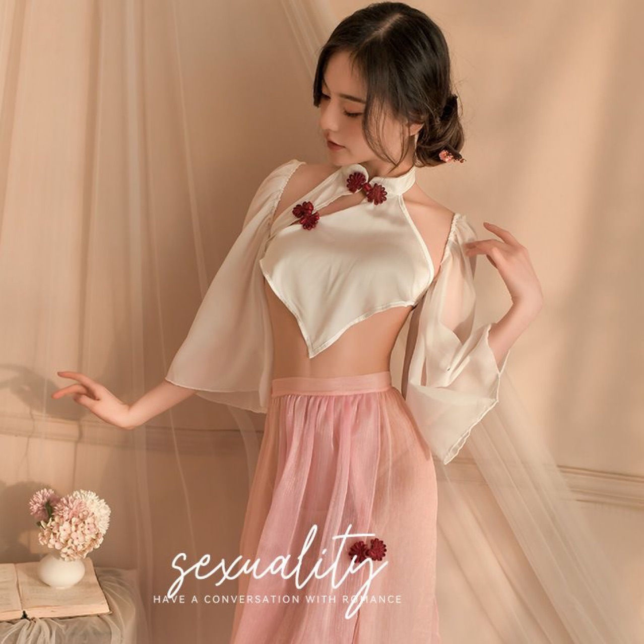 Hanfu-Style Bellyband Lingerie Set with Sleeves, Skirt and Briefs - Image 4