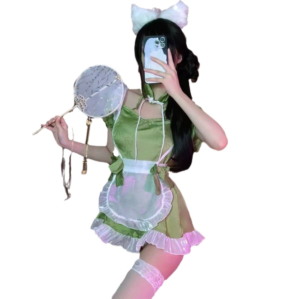 Lolita Maid Costume Set with Lace Apron and White Tights - Image 5