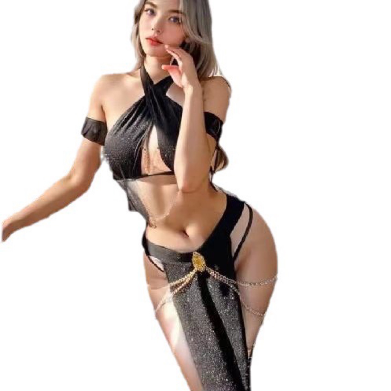 Egyptian Cat Girl Role-play Costume Set with Headband, Tube Top, Skirt - Image 5