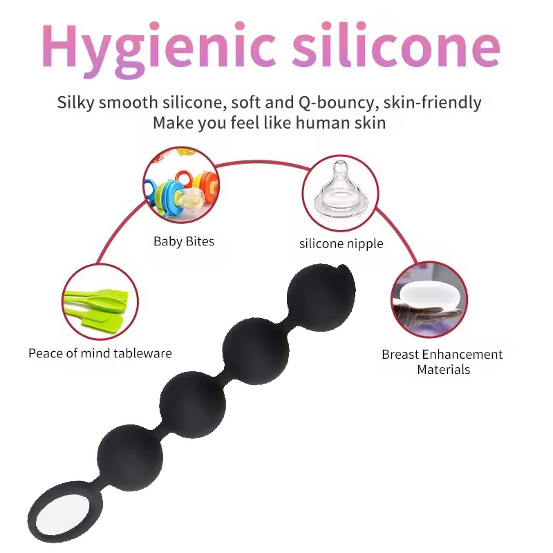 Silicone Anal Plug with Pull Beads, Manual Handle Control, Black Prostate Massage Toy for Men - Image 4