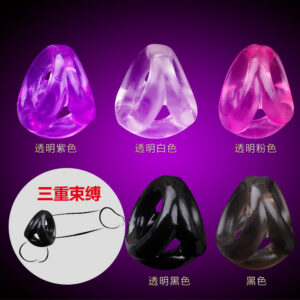 Men's Triangle Locking Double Ring, TPE Manual Cock Ring, Purple
