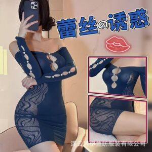 Red Mesh Slim-Fit Dress with Hollow-Out Details and Open Crotch Design, One Size