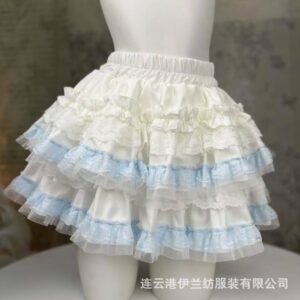 Sweet Lace Cake Skirt Cute Puffy Mini Skirt Pink Trim Polyester