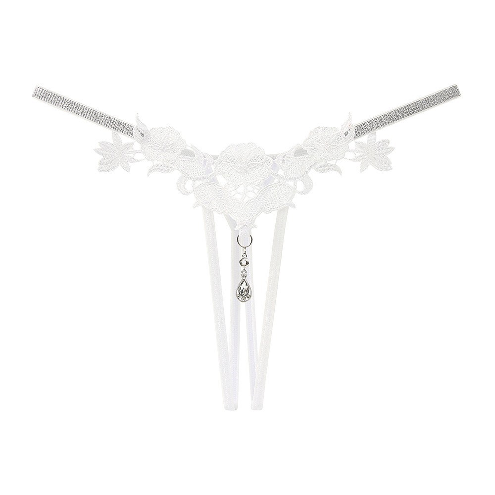 Women's Rhinestone Embroidered Hollow Thong in Wine Red, One Size - Image 5