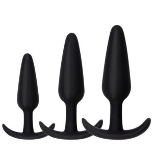 Anchor Small Anal Plug Set, 3-Piece Soft Silicone Wearable Plugs, Black