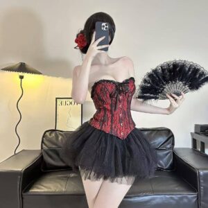 Retro Lace Tube Top Corset Vest, Palace-Style Push-Up Lingerie, Black One Size