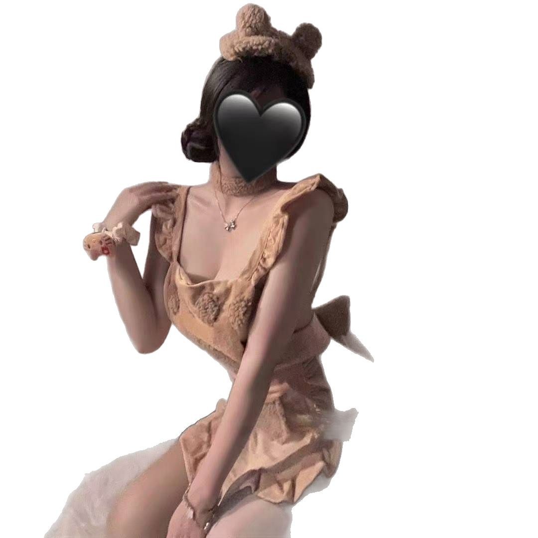 Plush Bear Maid Costume Set with Lace Hollow Bodysuit, Choker and Ears - Image 5