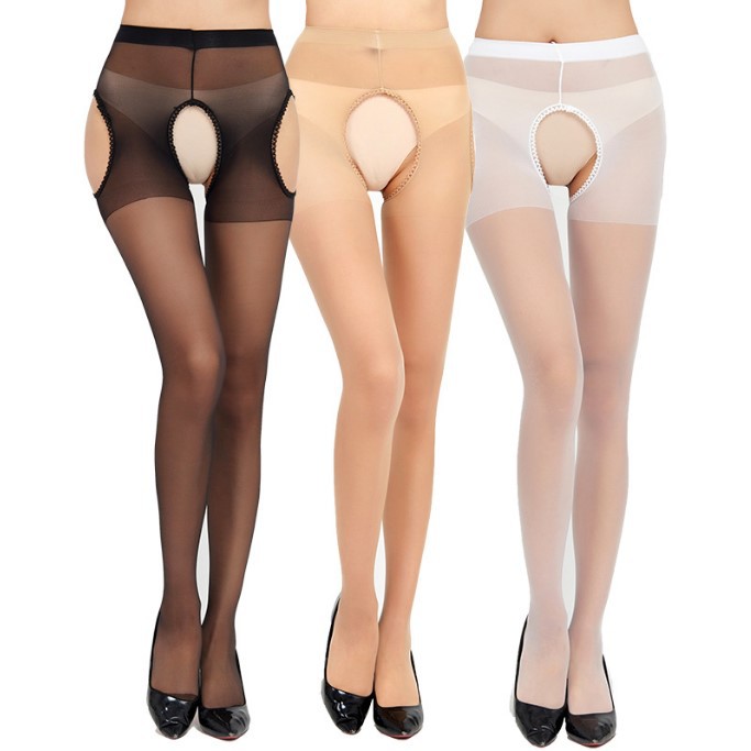 Open-Crotch Sheer Pantyhose, Four-Sided Hollow Design, One-Size Polyester Stockings - Image 2