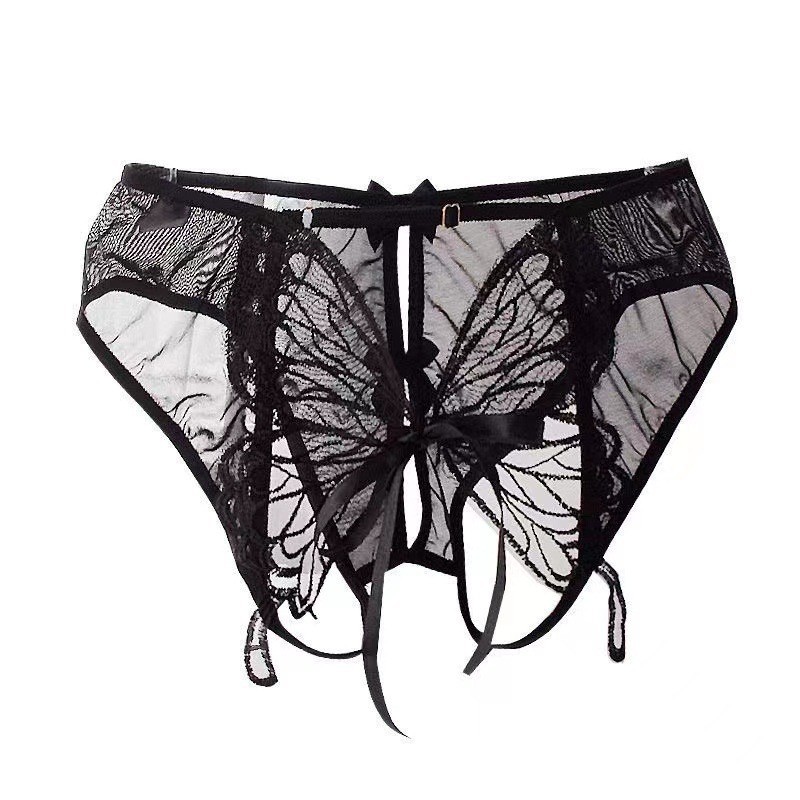 Women's Lace Open-Crotch Thong with Bow, Low-Waist Design, Red, One Size - Image 5