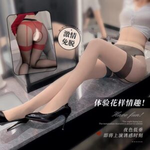 One-Piece Sheer Stockings with Contrast Red Trim, Polyester, One Size