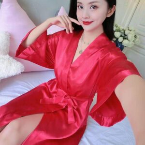 Women's Kimono-Style Bridal Robe, Gray Polyester Loungewear, Plus Size