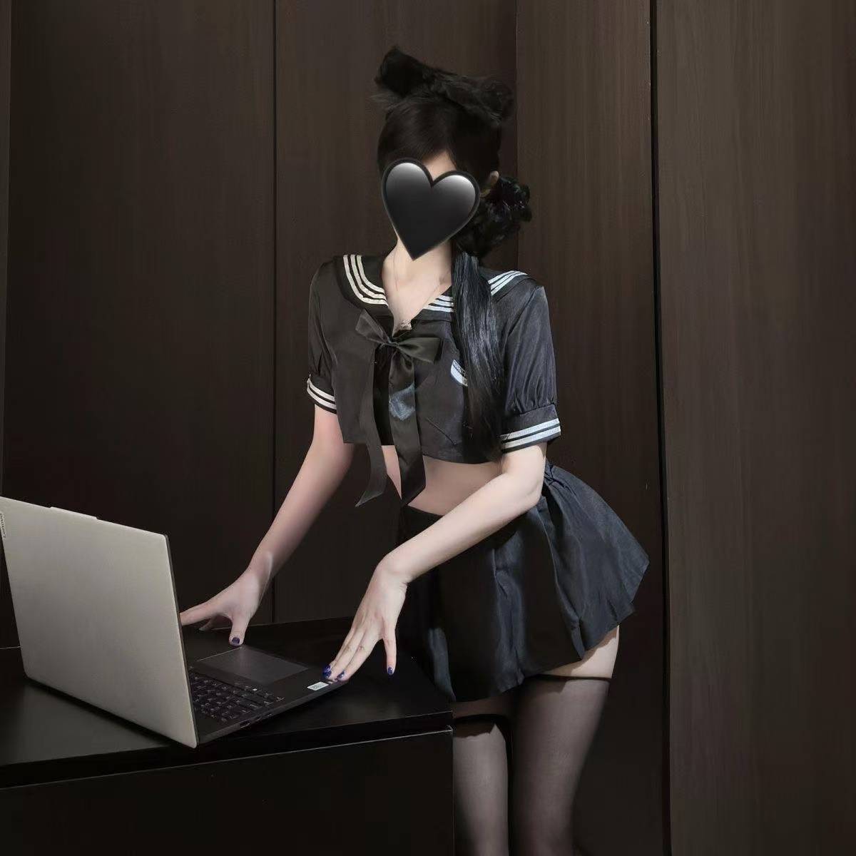 Sailor Student Roleplay Lingerie Set with Pleated Mini Skirt and Stockings - Image 4