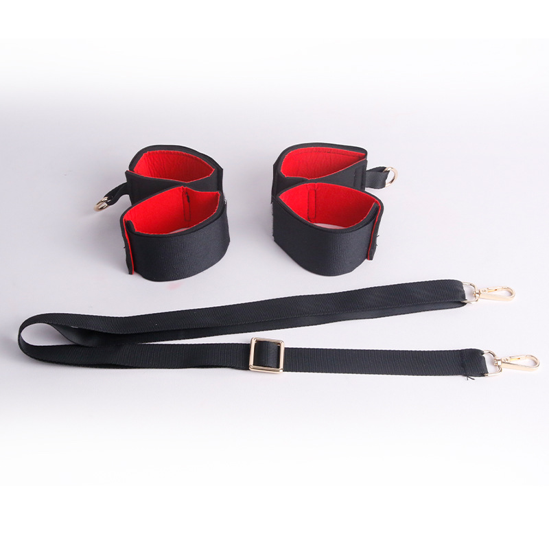 SM Simple Bondage Split Leg Belt with Handcuffs, Adjustable Couple Restraint Strap - Image 2