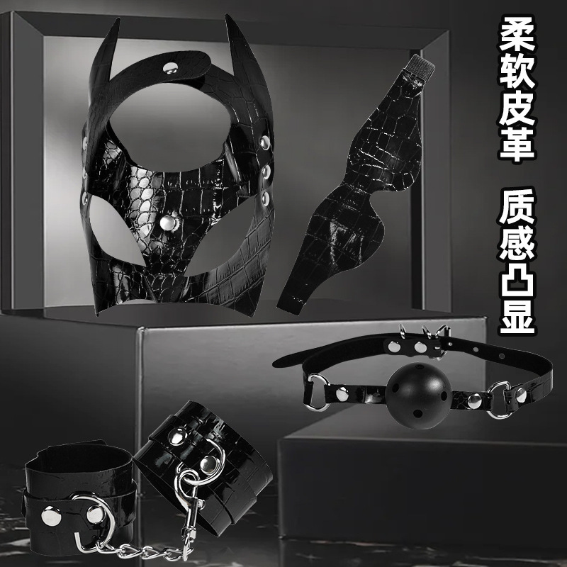 Jiuai SM Snake-Pattern Flocking 12-Piece Bondage Set with Hand and Foot Cuffs, Mouth Gag and Collar - Image 3