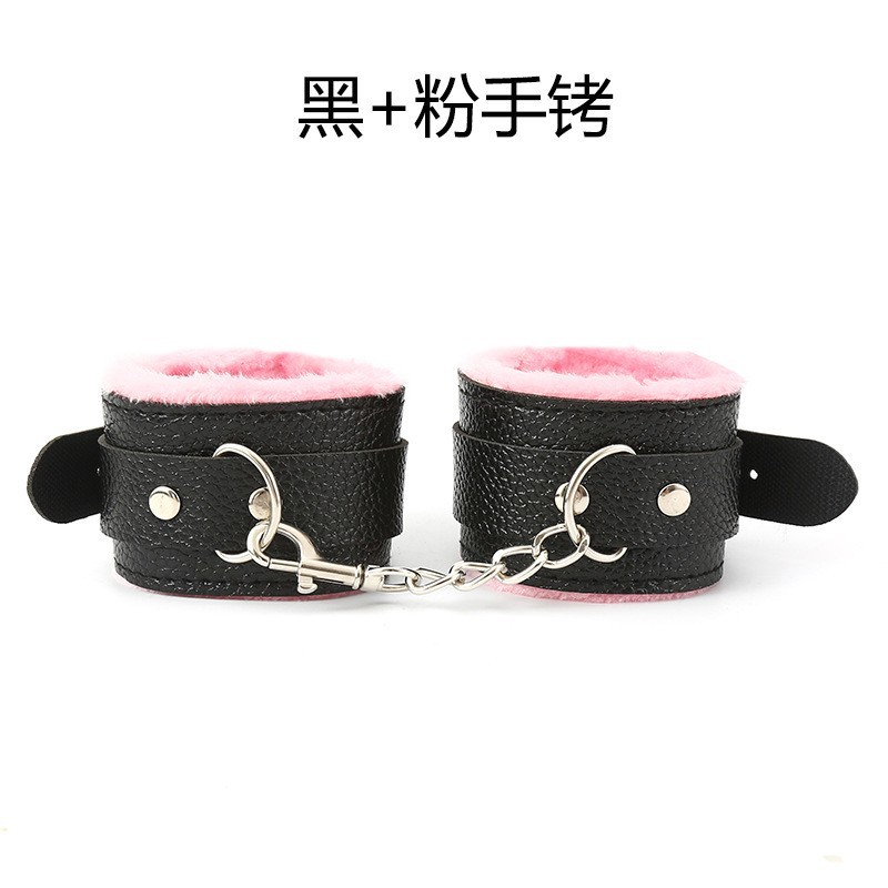 Jiuai SM Leather Plush Handcuffs Black Adult Bondage Training Accessory - Image 4