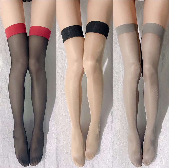 Sheer Contrast Knee-High Stockings, Black and Red Spandex Blend, One Size - Image 2