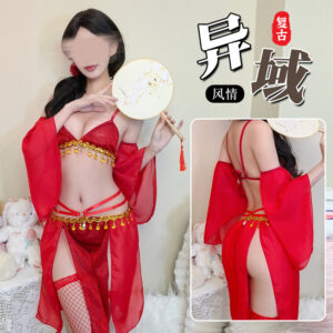 Alien Princess Hanfu-Style Lace Nightdress Set with Tube Top, Sleeves, Skirt and Panties