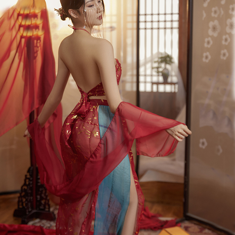 Chiffon Roleplay Nightdress Set with Top, Skirt and Thong, Sheer Mesh Style, One Size - Image 4