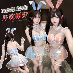 Feimu & Miji Bunny Girl Lingerie Set with Blue and White Macaron Love Song Design
