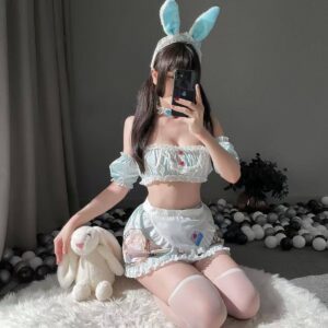 Maid Roleplay Lingerie Set with Tube Top, Skirt, Headband, Collar and Bracelets