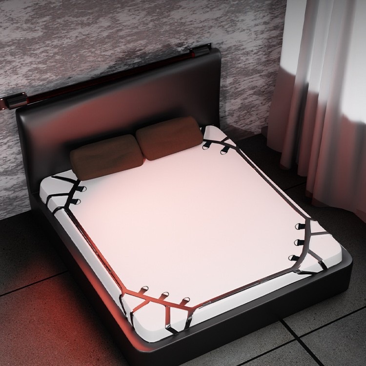 Bed Restraint Set with Alloy Clips, Black Polyester Bondage Kit for Couples - Image 4