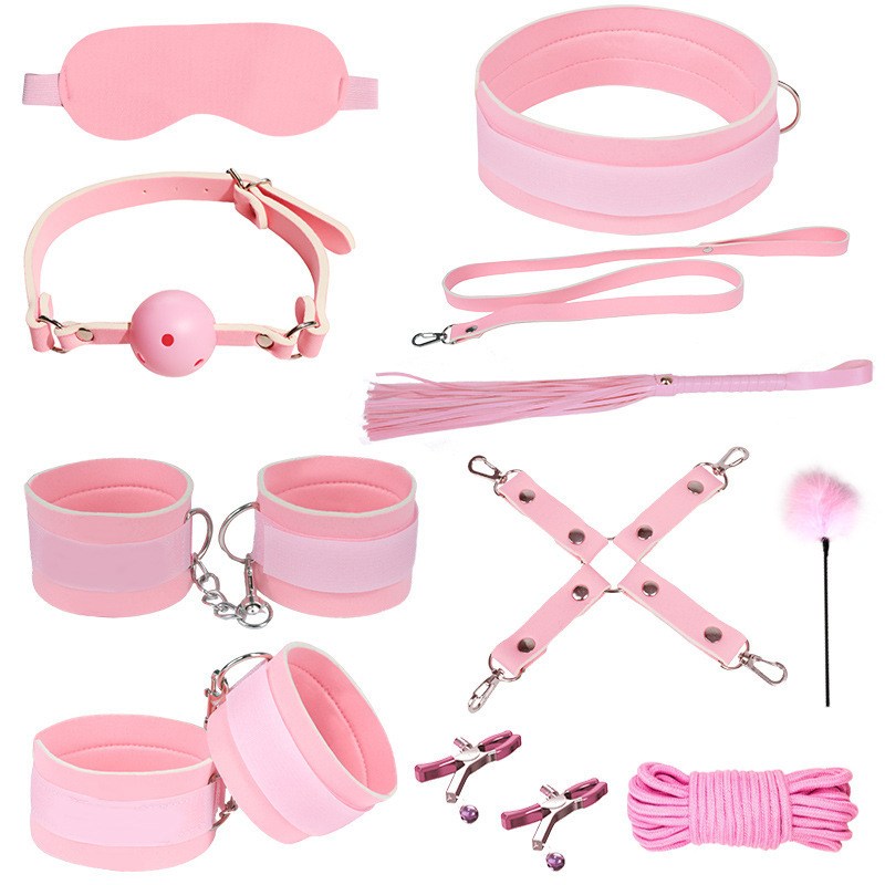 SM Bondage Kit 11-Piece Set with Rope Handcuffs Nipple Clamps and Mouth Ball - Image 5