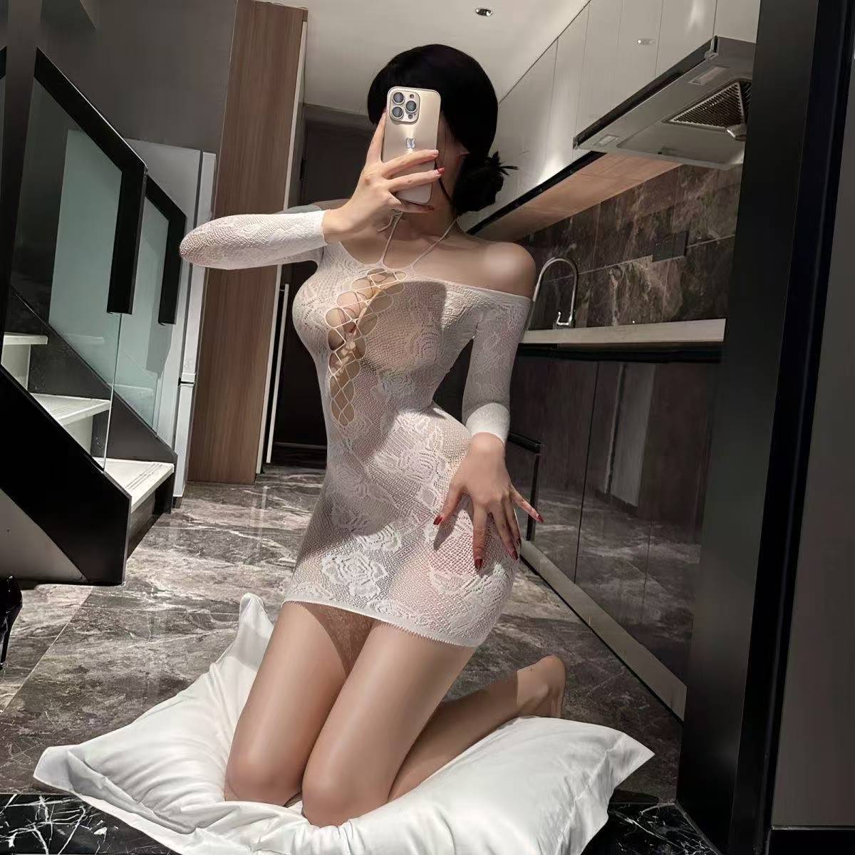 Rose Whisper Mesh Hollow Jumpsuit – See-Through Black Polyester Lingerie Set - Image 2