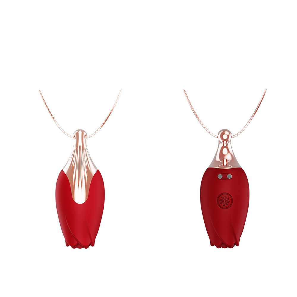 Rose Dolphin Vibrating Ring Necklace, Wearable Egg with Silicone Body and Quiet Motor - Image 5