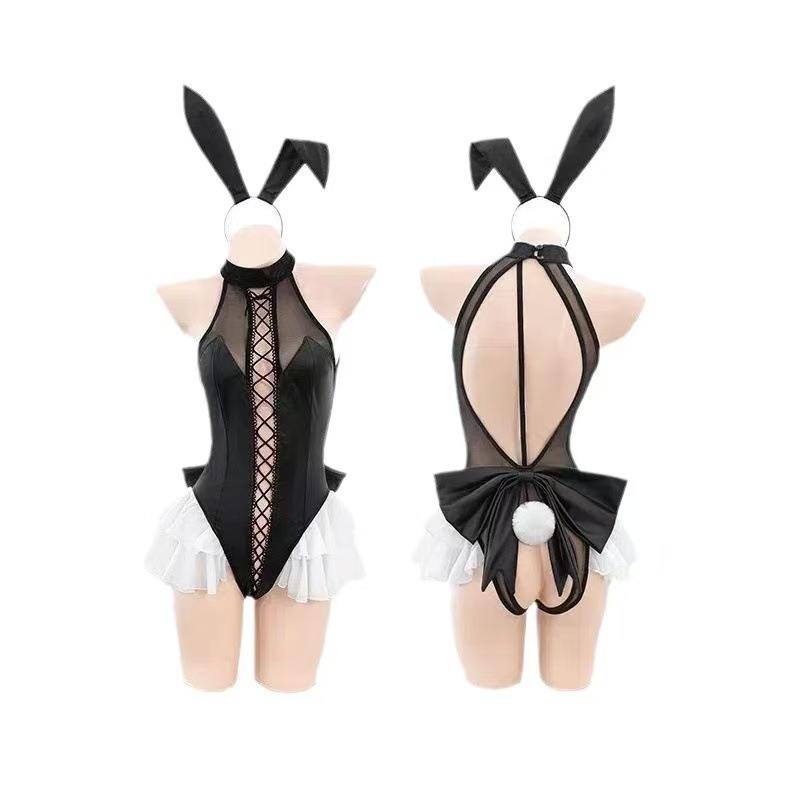 Bunny Girl Cosplay Jumpsuit Patent Leather with Straps and Hollow-Out Design, One Size - Image 5