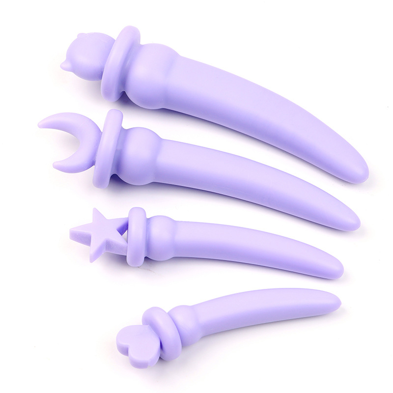 Cartoon Crescent Anal Plug, Purple Bear TPE Design, Smooth Non-Vibrating Insert - Image 4