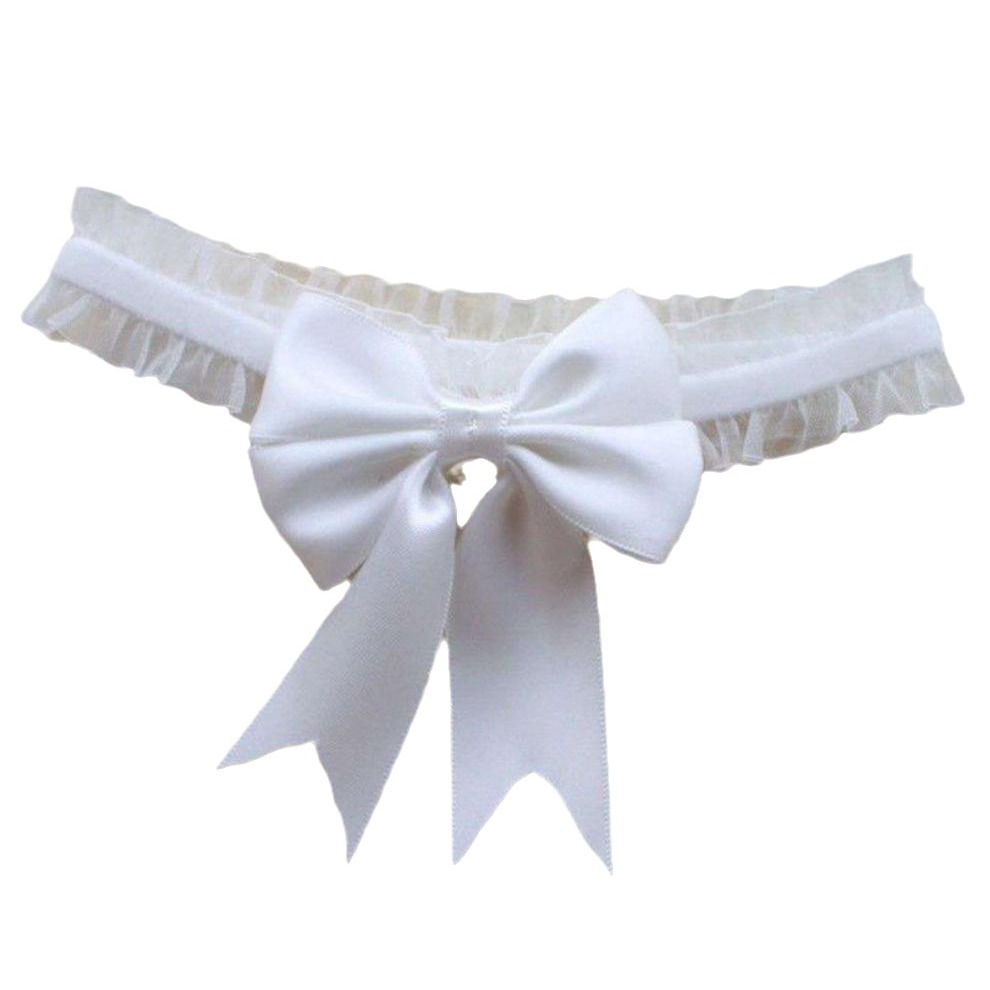 Lace Bow Elastic Thigh Ring with White Mesh Stockings - Image 5