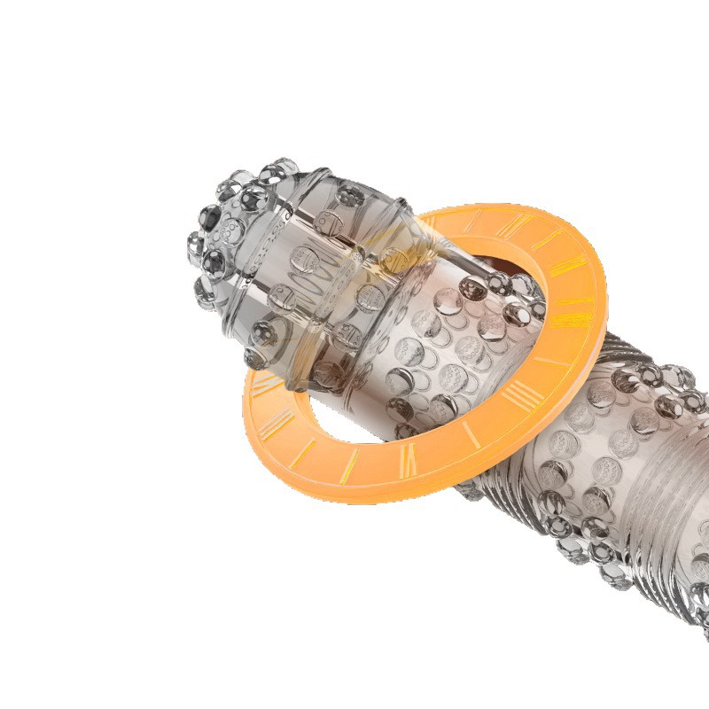 Vibrating 3D Textured Penis Sleeve, Transparent TPE Extender with Anti-Slip Fit - Image 5