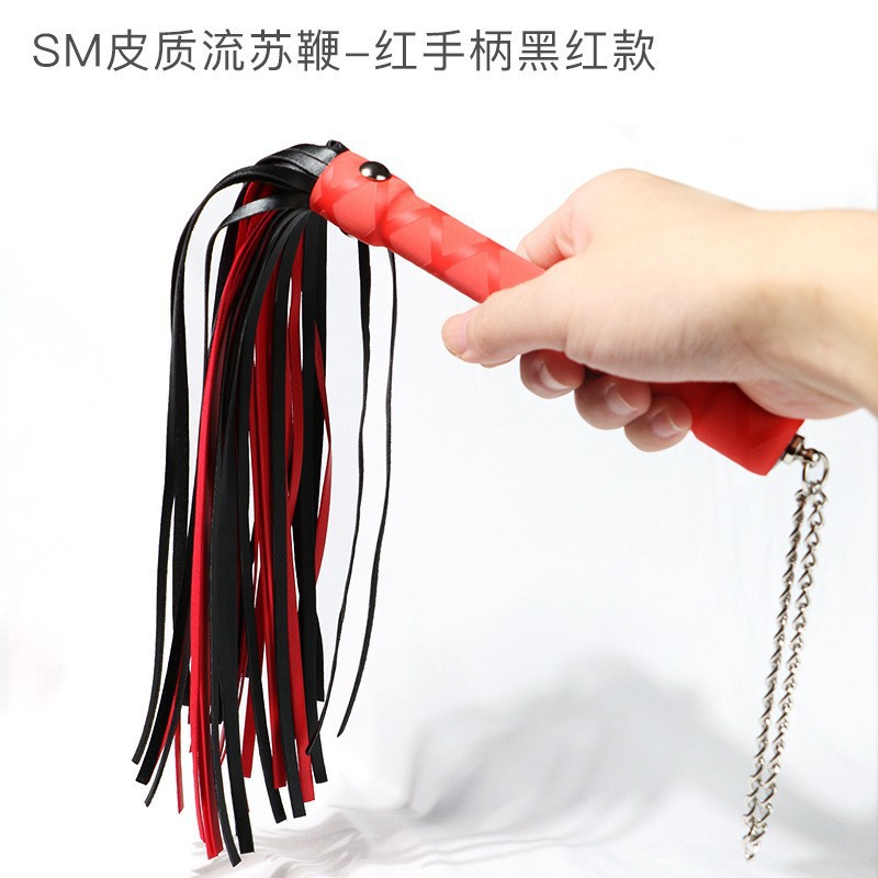 Jiuai SM Tassel Horsewhip Faux Leather Whip Black-Red Handle - Image 3