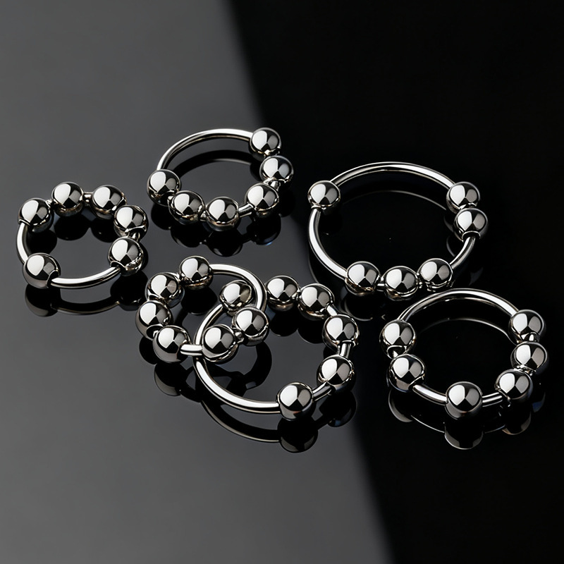 Metal Six-Bead Lock Ring, 40mm Inner Diameter, Hypoallergenic Steel Penis Ring - Image 4
