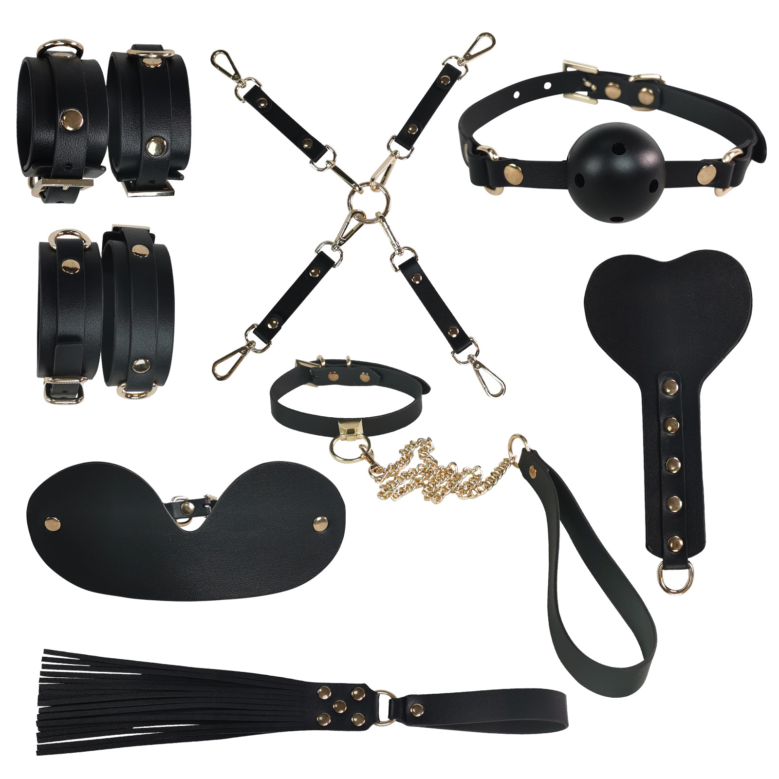 PU Leather Bondage Kit with Handcuffs, Nipple Clamps and Low-Temperature Candles in Black Storage Case - Image 5
