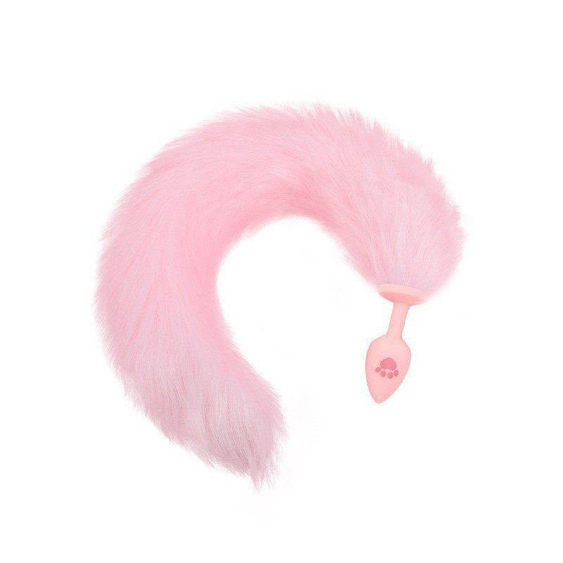 Fox Tail Anal Plug with Silicone Base, Pink and White, Small Size for Adult Couples - Image 5