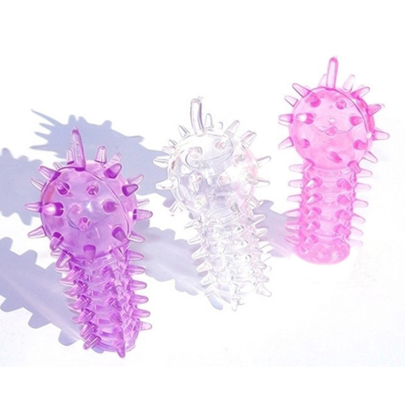 Finger Sleeve Stimulation Set with Textured Wolf Teeth and Crystal Granules, Purple TPE - Image 2