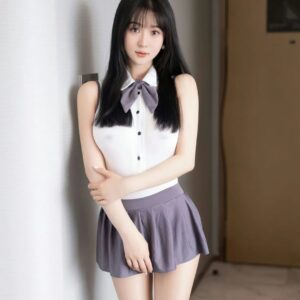 Sailor-Style Student Costume Set with Mini Skirt, Bodysuit and Bow Tie