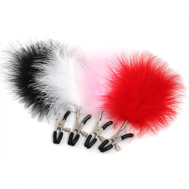 Feather Bell Nipple Clamps, Metal Pair with Red Feather, Bondage Sensory Accessory - Image 5