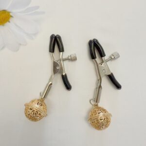 Nipple Clamps with Bell Pendant and Tassel, Red Silver Bell Design