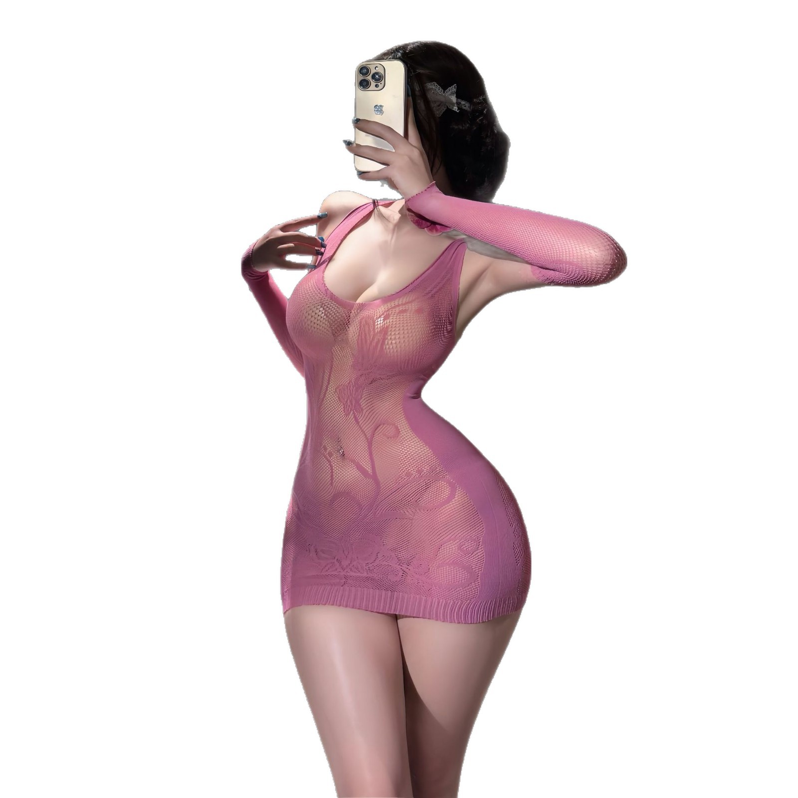 Tearable Mesh Maid Lingerie Set with Choker, Sleeves and Blindfold - Image 5