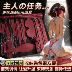 10-Piece Adult Bondage & Sensory Set with Anal Plugs, Nipple Clamps, Handcuffs and Fringe Whip