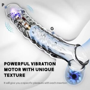 Vibrating Lock-On Penis Sleeve Extender, TPE Male Delay Sleeve, Manual Control